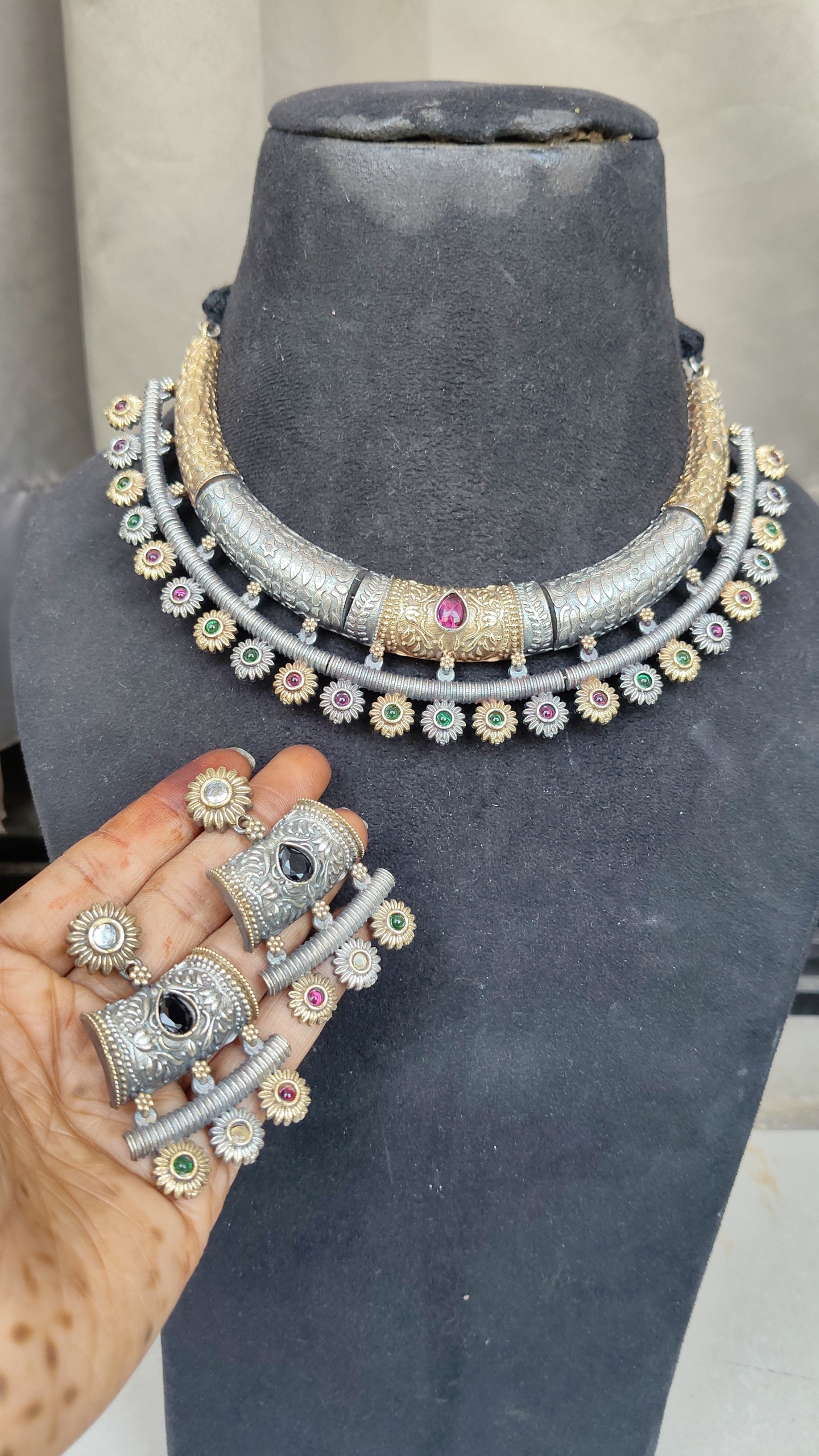 Dual tone hasali necklace set 